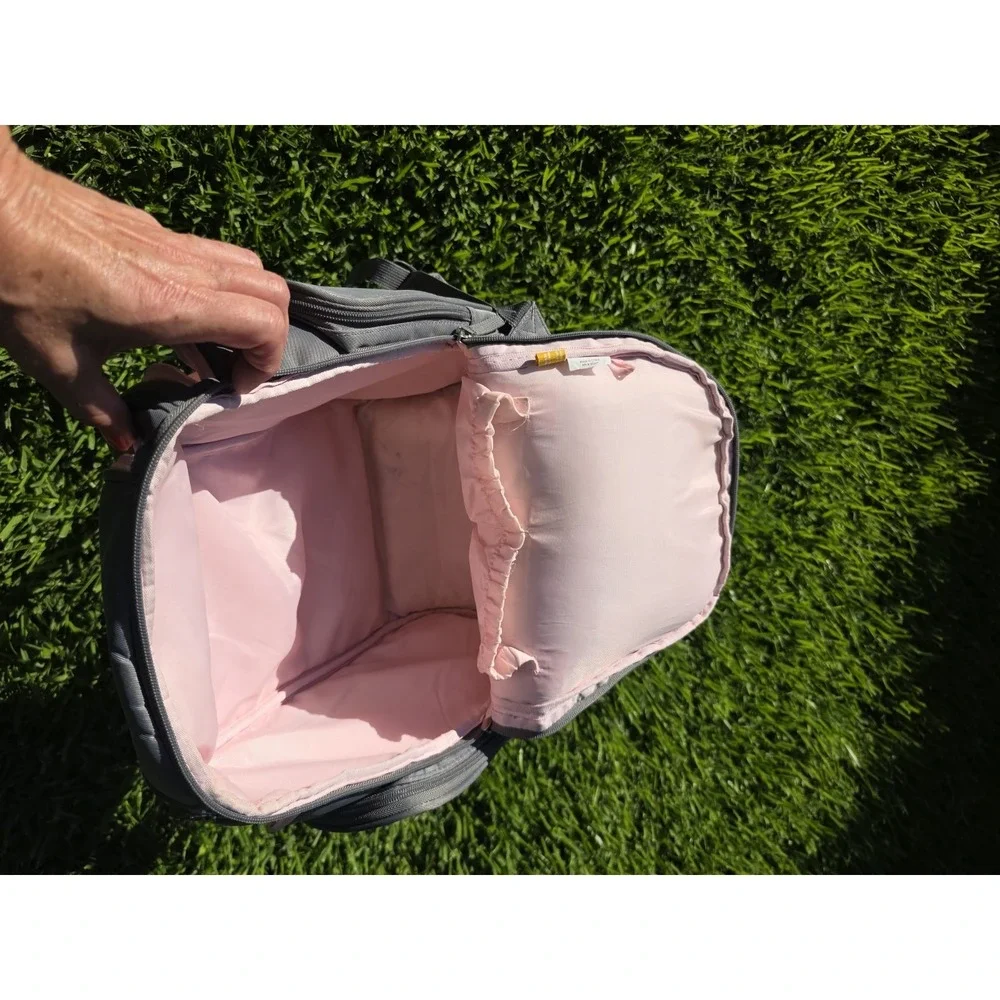Jeep Adventures Backpack/Diaper Bag Gray with Pink Trim Wipes Container Pocket